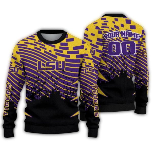 Personalized LSU Tigers Pixel Flow Ugly Sweater 1