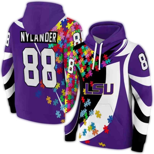 Personalized LSU Tigers Puzzle Pieces Purple AOP Hoodie 1
