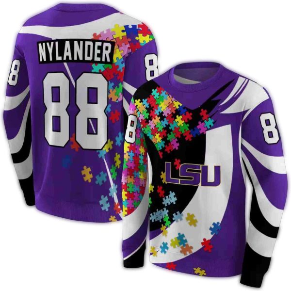 Personalized LSU Tigers Puzzle Pieces Purple AOP Sweatshirt 1