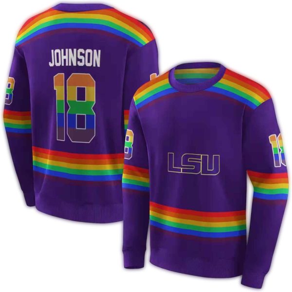 Personalized LSU Tigers Rainbow Stripes Purple AOP Sweatshirt 1