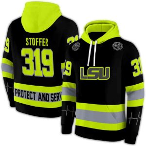 Personalized Lsu Tigers Safety Motif Black Neon Green All Over Print Hoodie