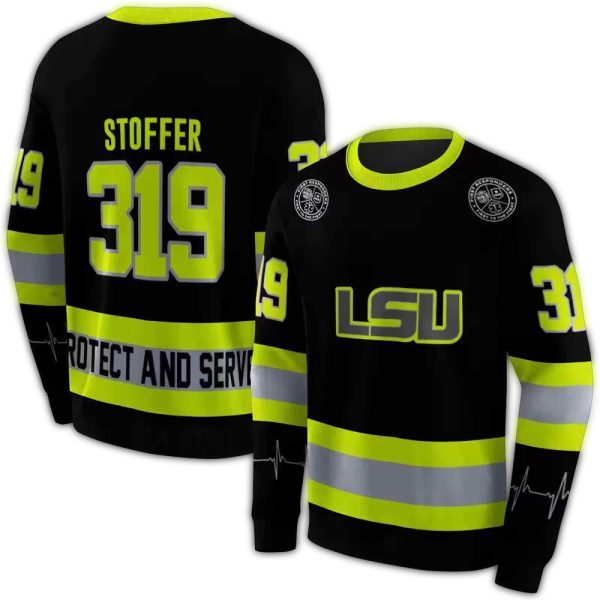 Personalized LSU Tigers Safety Motif Black Neon Green AOP Sweatshirt 1