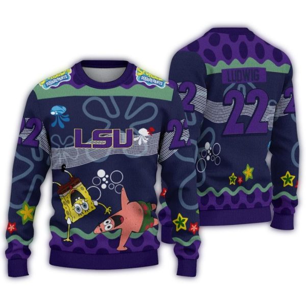 Personalized LSU Tigers SpongeBob Ugly Sweater 1