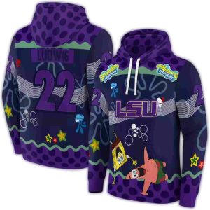 Personalized Lsu Tigers Spongebob Patrick Star Purple Navy All Over Print Hoodie