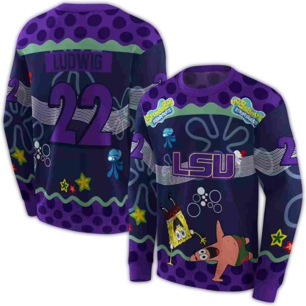 Personalized LSU Tigers Spongebob Patrick Star Purple Navy AOP Sweatshirt 1