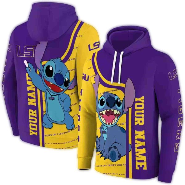Personalized LSU Tigers Stitch Purple and Yellow AOP Hoodie 1