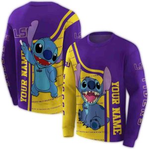 Personalized Lsu Tigers Stitch Purple And Yellow All Over Print Sweatshirt
