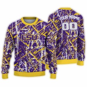 Personalized Lsu Tigers Streak Overlay Ugly Sweater