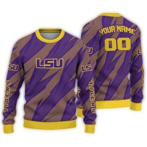 Personalized Lsu Tigers Stripe Motion Purple Ugly Sweater
