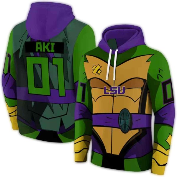 Personalized LSU Tigers Superhero Armor Purple Green AOP Hoodie 1
