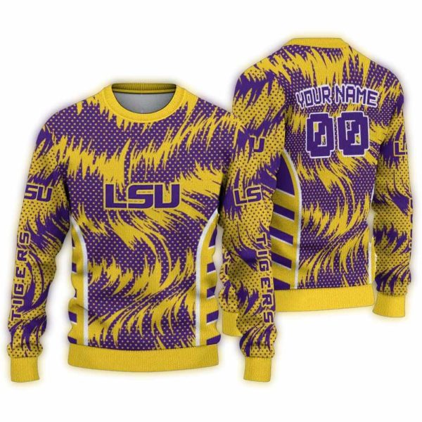 Personalized LSU Tigers Swirl Flow Ugly Sweater 1
