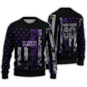 Personalized Lsu Tigers Vintage Usa Flag Ugly Sweater
