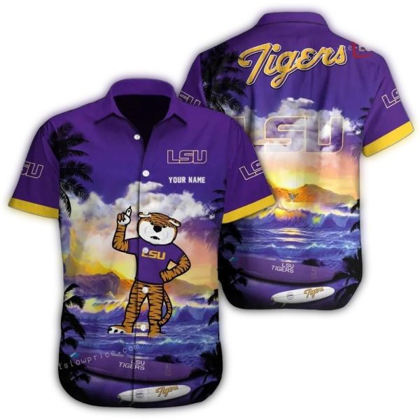 Personalized Mascot Beach Surf LSU Tigers Hawaiian Shirt 1