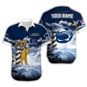 Personalized Mascot Hold Flag Penn State Nittany Lions Beach Hawaiian Shirt