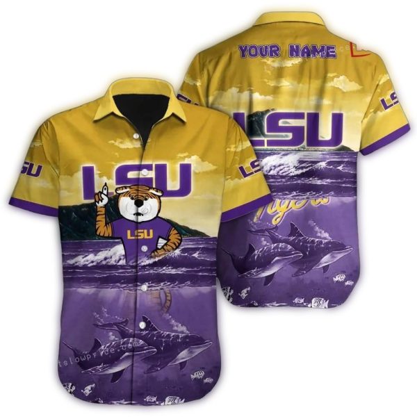Personalized Mascot and Dolphin LSU Tigers Hawaiian Shirt 1