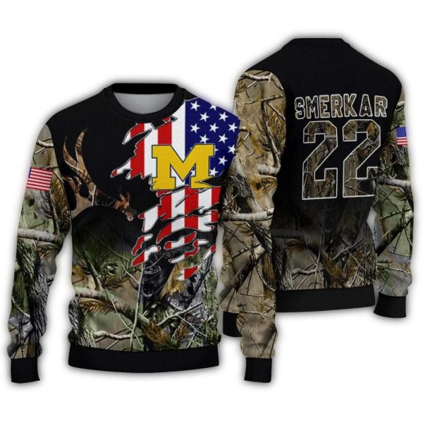 Personalized Michigan Wolverines American Flag Claw Ugly Sweater 1