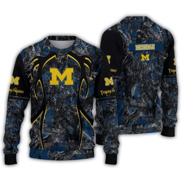 Personalized Michigan Wolverines Antlers Pattern Ugly Sweater 1