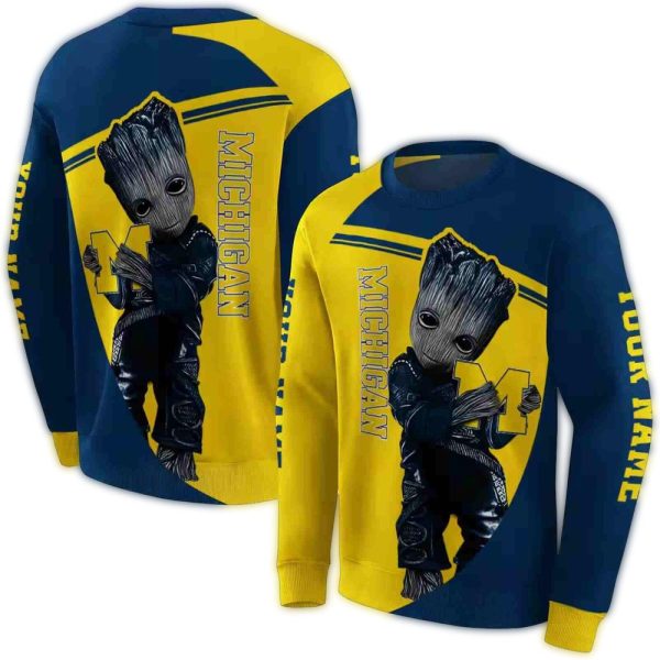 Personalized Michigan Wolverines Baby Groot AOP Sweatshirt 1