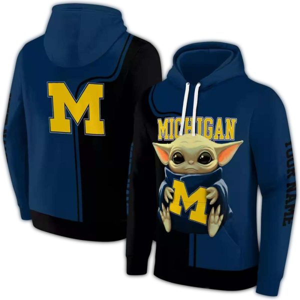 Personalized Michigan Wolverines Baby Yoda AOP Hoodie 1