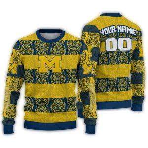 Personalized Michigan Wolverines Bulldog Motif Ugly Sweater
