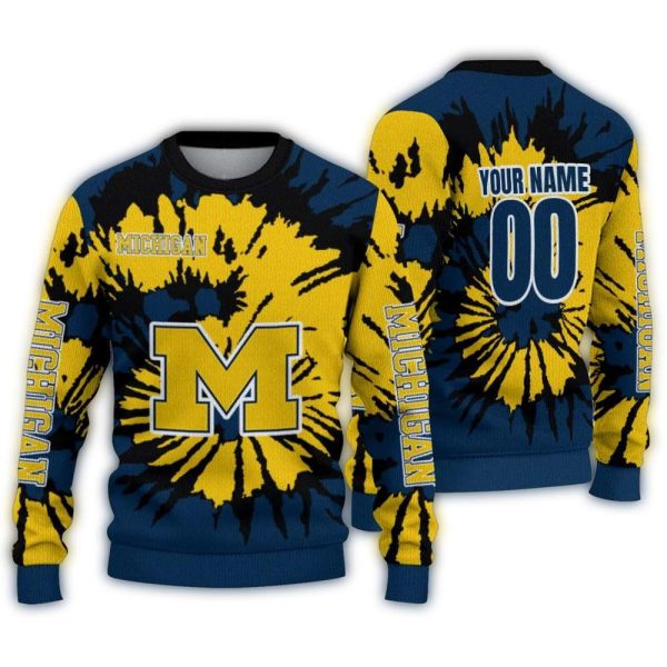 Personalized Michigan Wolverines Burst Swirl Ugly Sweater 1