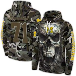 Personalized Michigan Wolverines Camo Skull All Over Print Hoodie