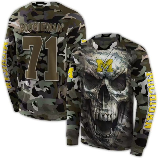 Personalized Michigan Wolverines Camo Skull AOP Sweatshirt 1