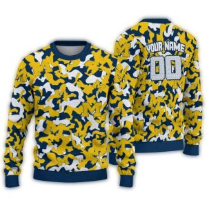 Personalized Michigan Wolverines Camouflage Motif Ugly Sweater