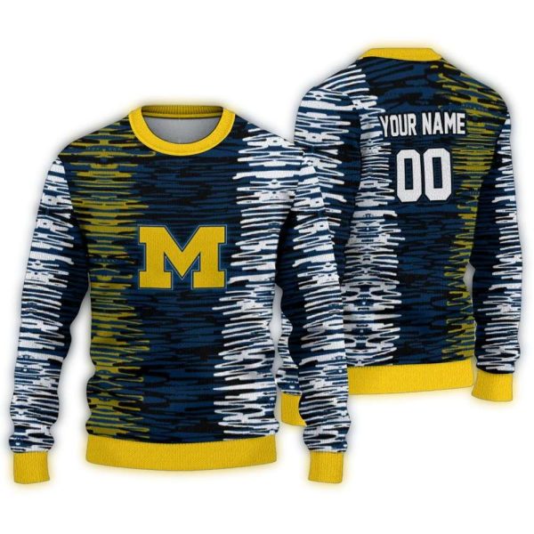 Personalized Michigan Wolverines Camouflage Stripe Ugly Sweater 1