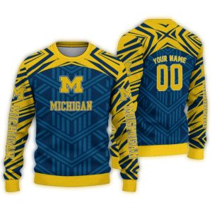 Personalized Michigan Wolverines Chevron Pattern Ugly Sweater