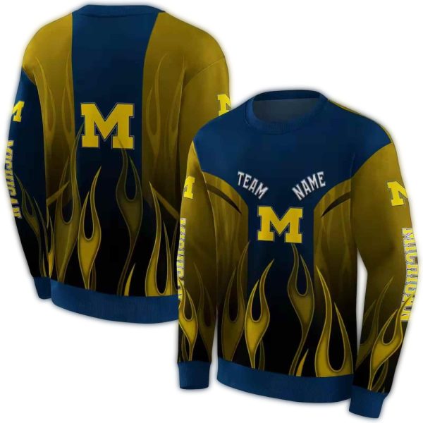Personalized Michigan Wolverines Flame AOP Sweatshirt 1