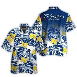 Personalized Michigan Wolverines Floral Leafs Vintage Hawaiian Shirt
