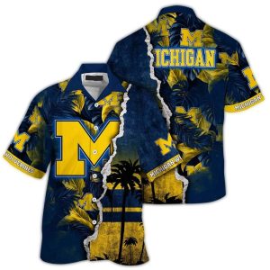 Personalized Michigan Wolverines Floral Leafs And Coconut Hawaiian Shirt
