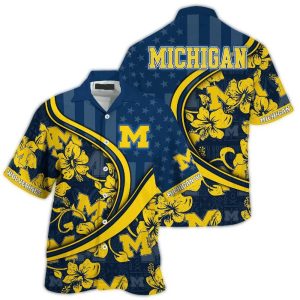 Personalized Michigan Wolverines Floral And Flag Us Hawaiian Shirt