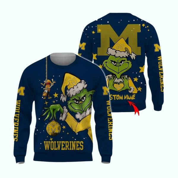 Personalized Michigan Wolverines Grinch Funny Christmas Football Sweater