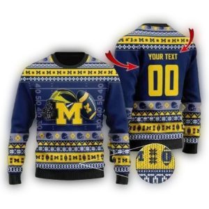 Personalized Michigan Wolverines Helmet Ball Christmas Ugly Sweater