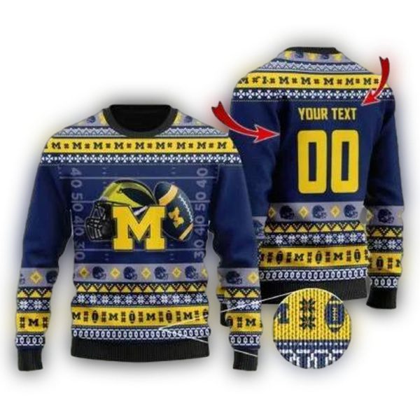 Personalized-Michigan-Wolverines-Helmet-Ball-Christmas-Ugly-Sweater-1 Personalized Michigan Wolverines Helmet Ball Christmas Ugly Sweater 1