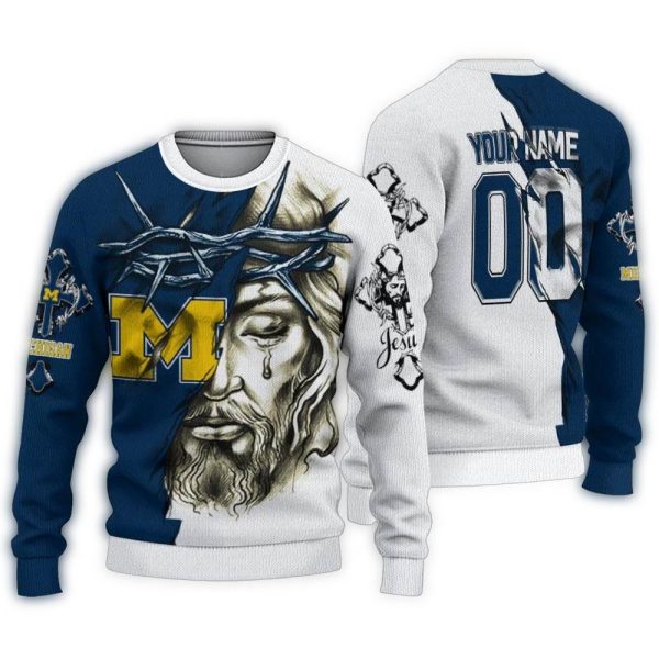 Personalized Michigan Wolverines Jesus Tears Ugly Sweater 1