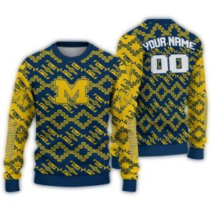 Personalized Michigan Wolverines Lattice Gridwork Ugly Sweater