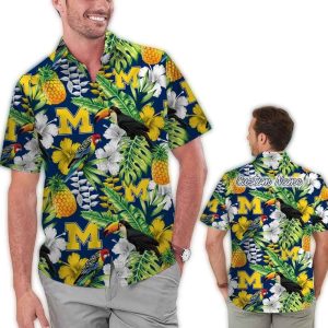Personalized Michigan Wolverines Parrot Floral Hawaiian Shirt