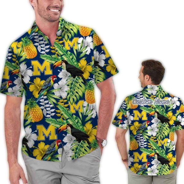 Personalized Michigan Wolverines Parrot Floral Hawaiian Shirt 1