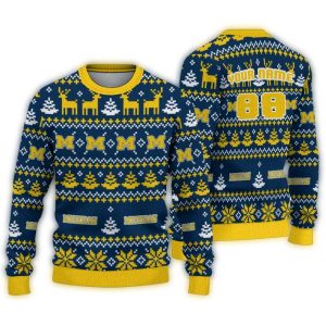 Personalized Michigan Wolverines Pattern Christmas Ugly Sweater