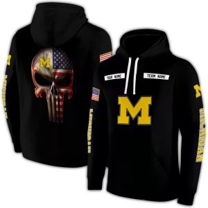 Personalized Michigan Wolverines Punisher Skull All Over Print Hoodie
