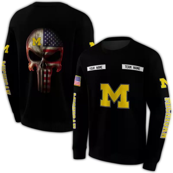Personalized Michigan Wolverines Punisher Skull AOP Sweatshirt 1