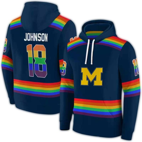 Personalized Michigan Wolverines Rainbow Stripes AOP Hoodie 1
