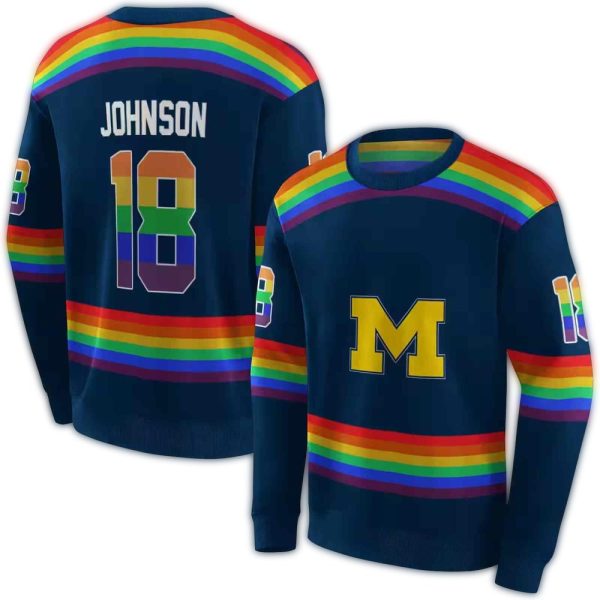 Personalized Michigan Wolverines Rainbow Stripes AOP Sweatshirt 1