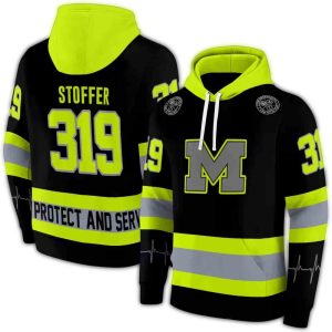 Personalized Michigan Wolverines Safety Motif Black Neon Green All Over Print Hoodie