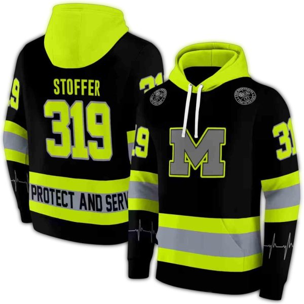 Personalized Michigan Wolverines Safety Motif Black Neon Green AOP Hoodie 1