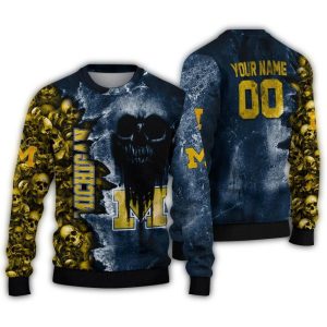 Personalized Michigan Wolverines Skull Collage Ugly Sweater