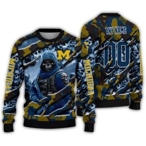 Personalized Michigan Wolverines Skull Horde Ugly Sweater